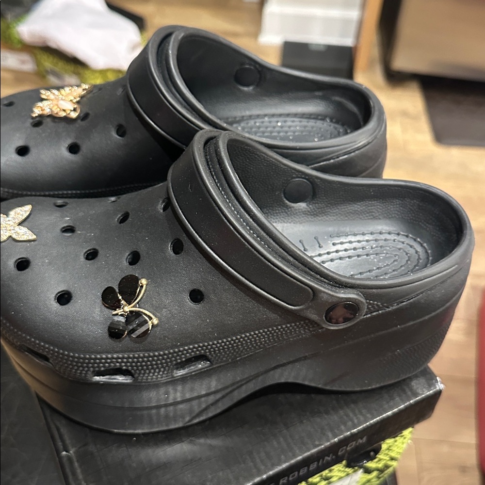 Black Clogs with Butterfly Charms - Picture 5 of 6